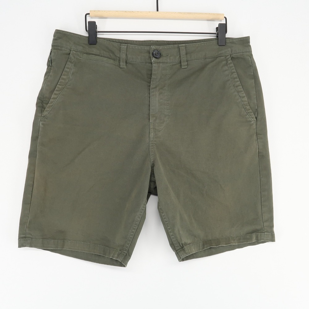 Roark Chino Shorts Mens 34 Olive Green Stretch Flat Front Casual Outdoor Travel